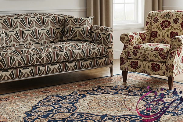 Patterned carpets and sofas